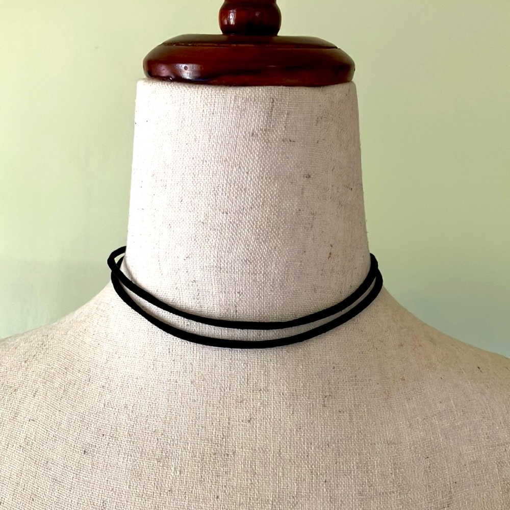 Black Faux Leather Two Strand Choker